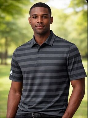 Adidas Black Gray Polo Shirt Stripe Performance Golf Pickleball Polo Shirt XL